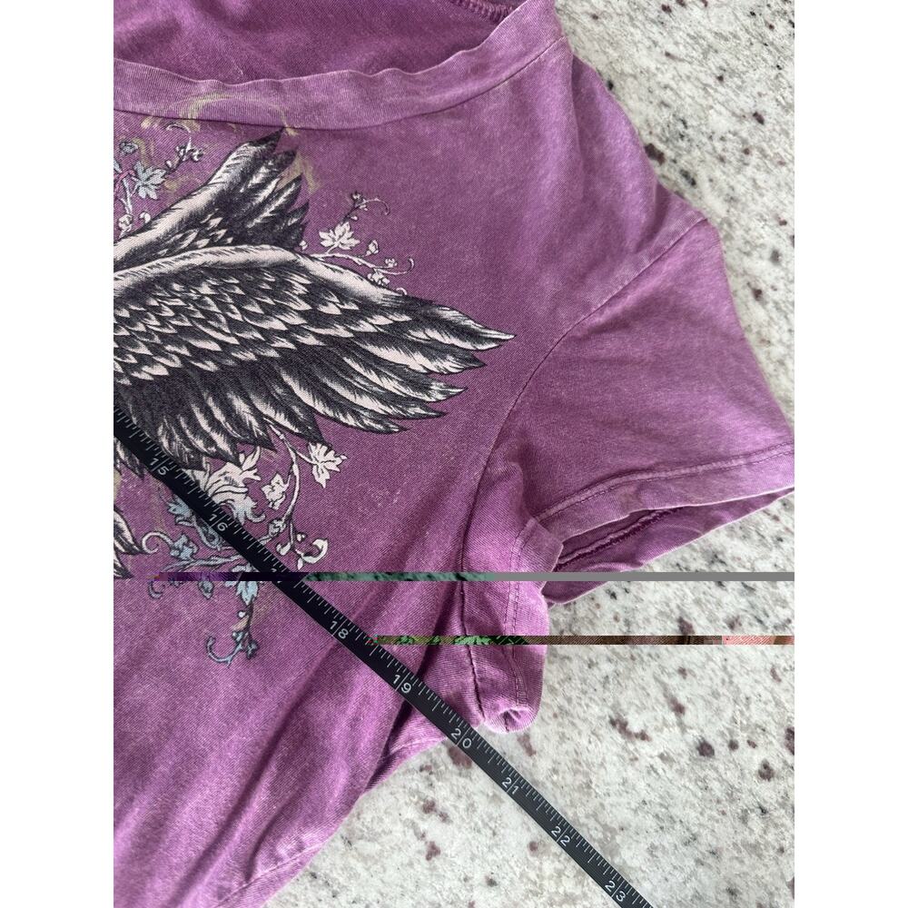 Purple cotton y2k grunge style graphic tee Floral V-Neck XL - Picture 7 of 7
